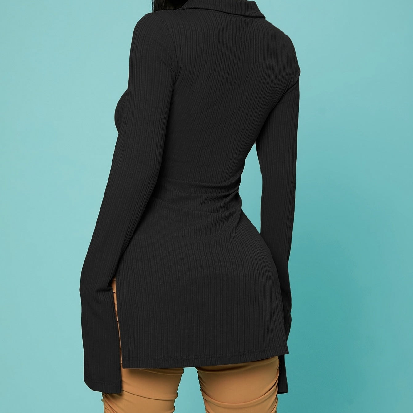 V-Neck Ribbed Knit Button Top CJ US