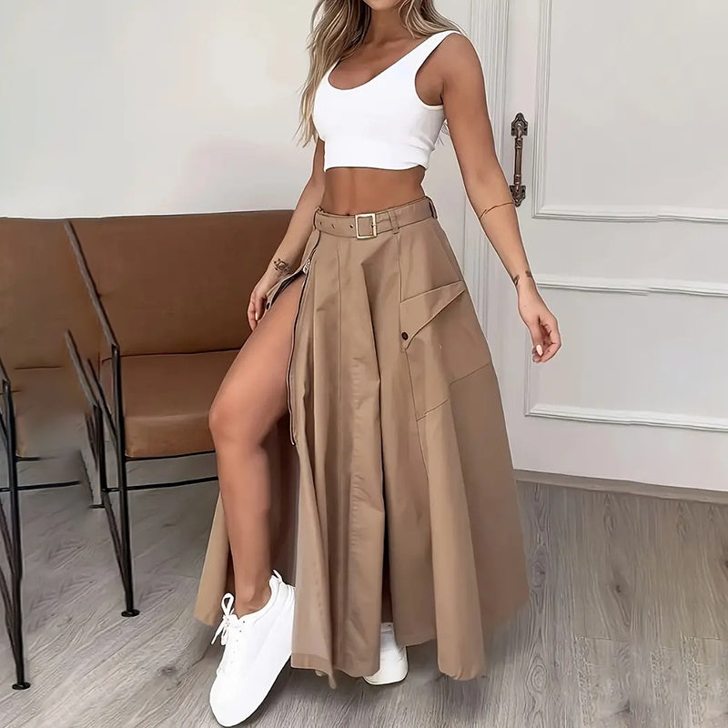 Women Two Piece Outfits Summer Cropped Vest Top High Waisted Slit Skirt Casual Matching Sets CJ US