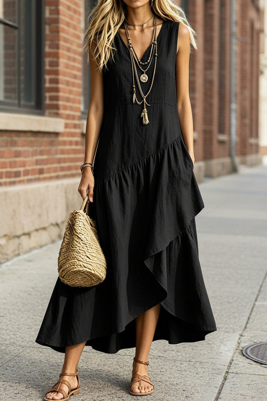 Women's Casual Solid-Color Loose Sleeveless Dress 