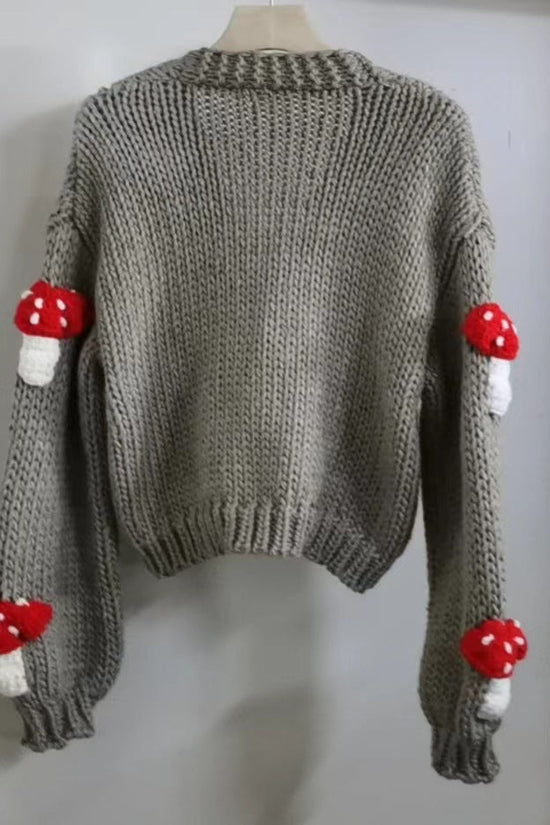 Loose Sweet Tridimensional Mushroom Crochet Short Sweater Cardigan CJ