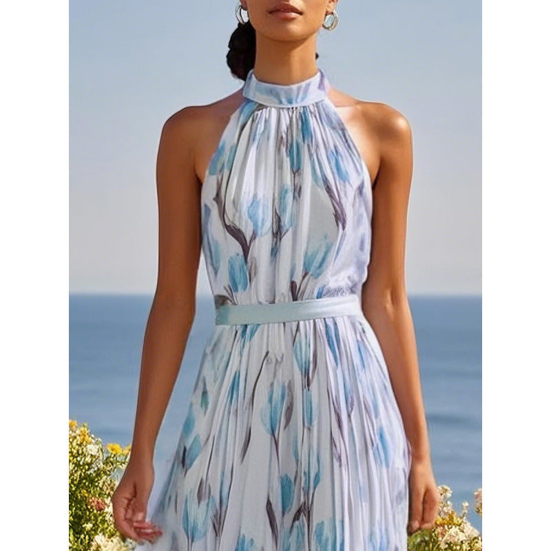 Womens Swing-Style Halterneck Printed Dress 
