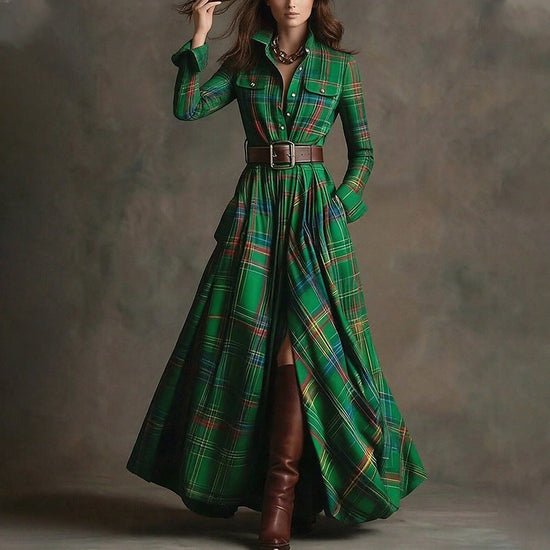 Elegant Commuter Printed Lapel Slim-Fit Dress 