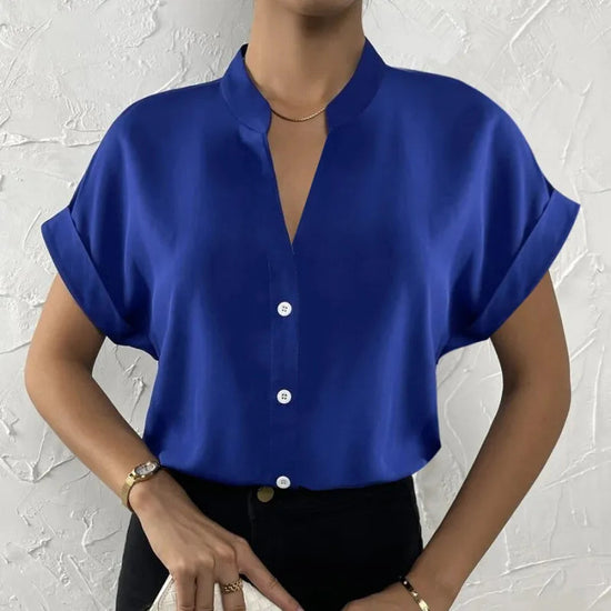 🧡 Summer Women's Satin V-Neck Short Sleeve Shirt – Elegant Casual Wear FitiqueFit
