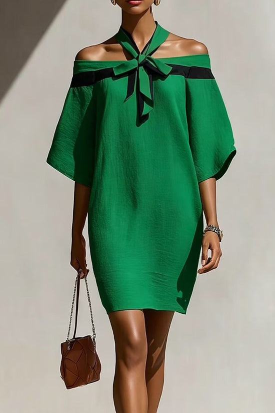 One shoulder bow collar dress 