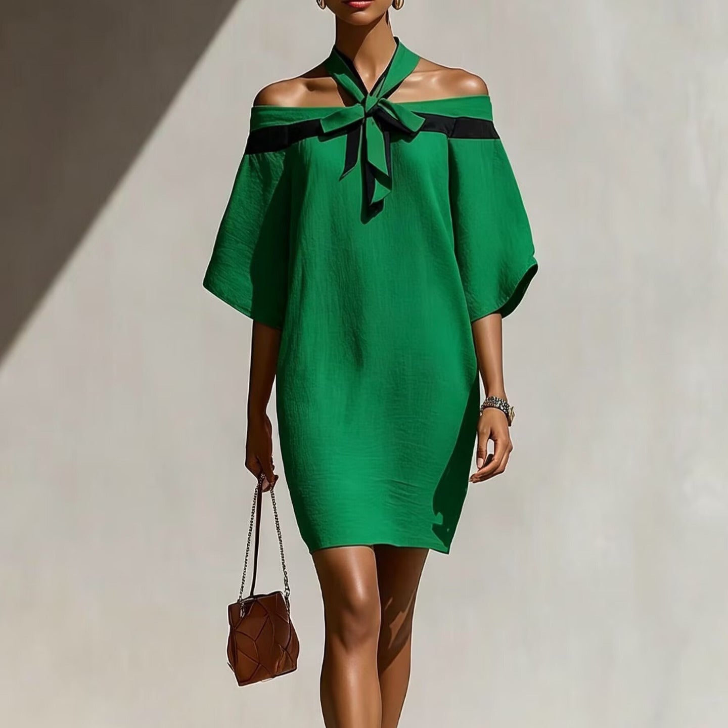 One shoulder bow collar dress 