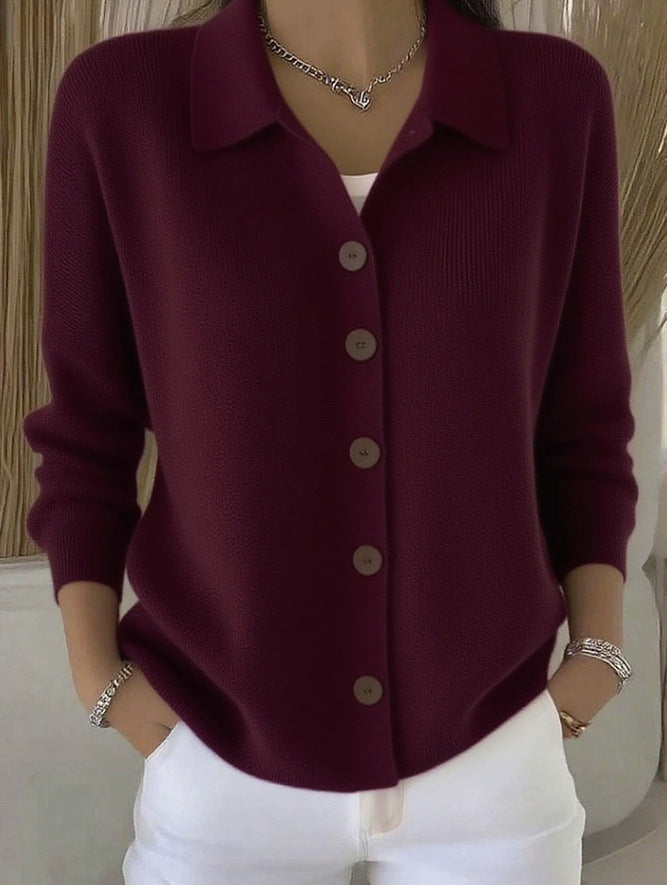 Button-knitted Lapel Sweater Cardigan Coat For Women 