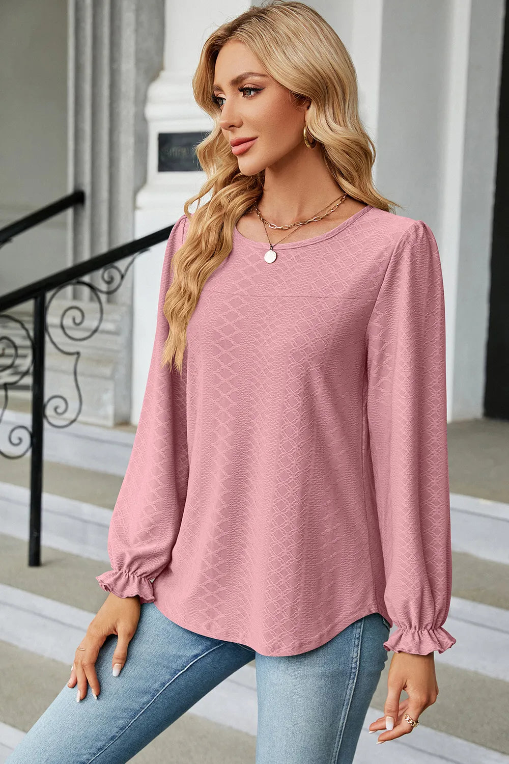 Round Neck Flounce Sleeve T-Shirt eprolo