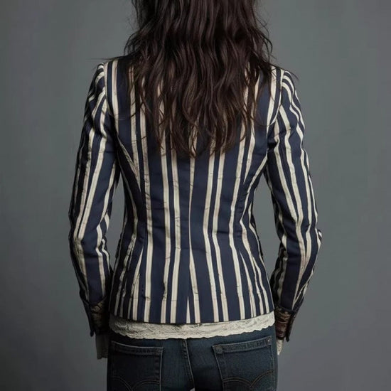 Women's Bohemian Color-Block Striped Blazer 