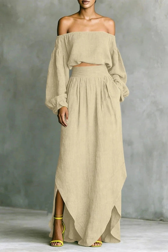 Casual Off-shoulder Top And An Asymmetrical Skirt Two Pieces 