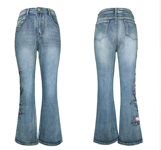 High-Waisted Vintage Stretchy Slim-Fit Flared Denim Pants for Women 