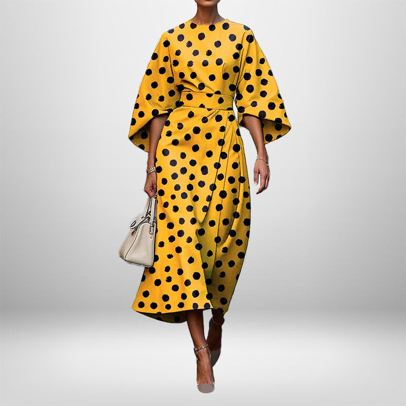 Women's Elegant Fashion Print Round Neck Long Dress 