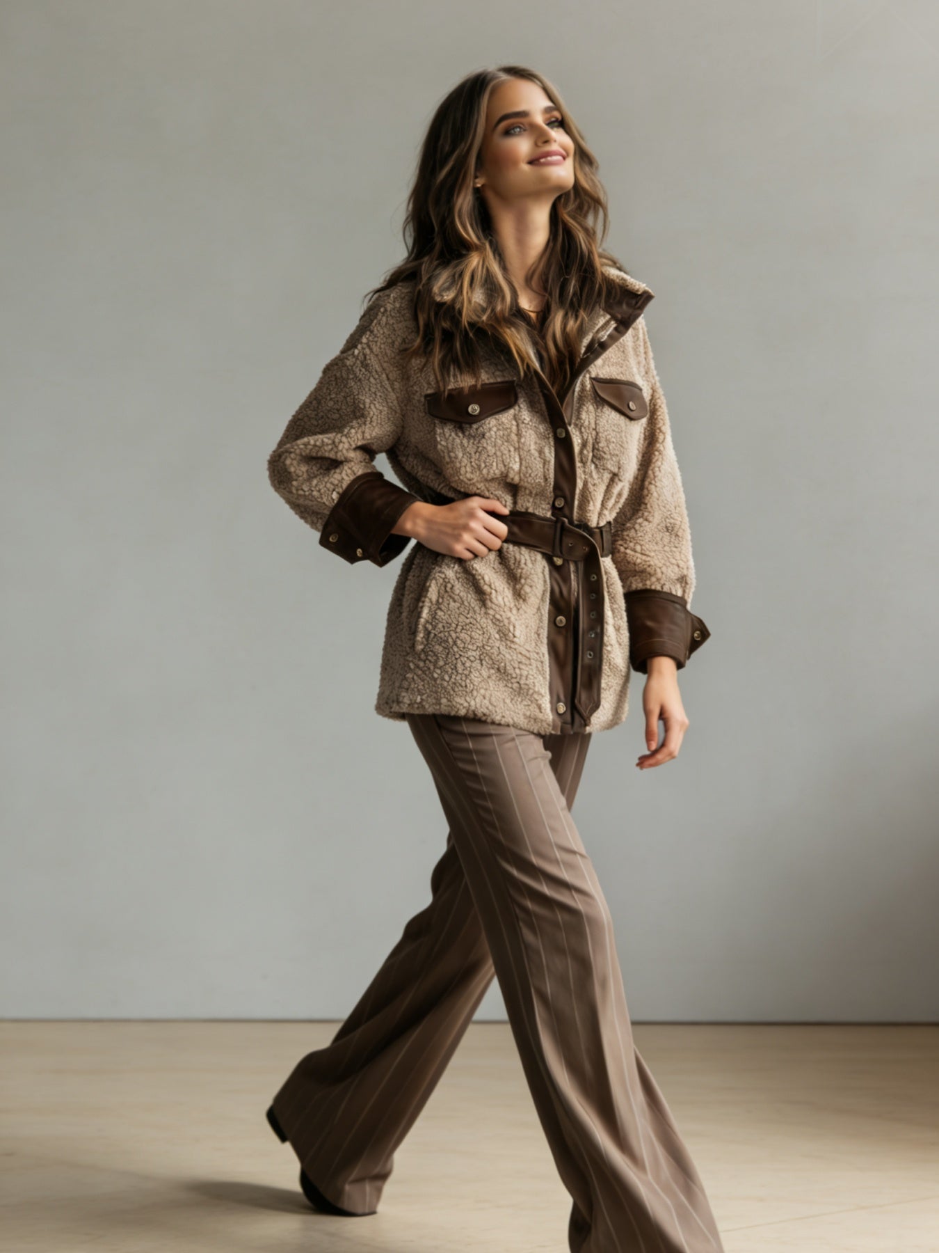 Women’s Vintage PU Leather Jacket – Lamb Fur Lined Autumn Winter Coat - FitiqueFit