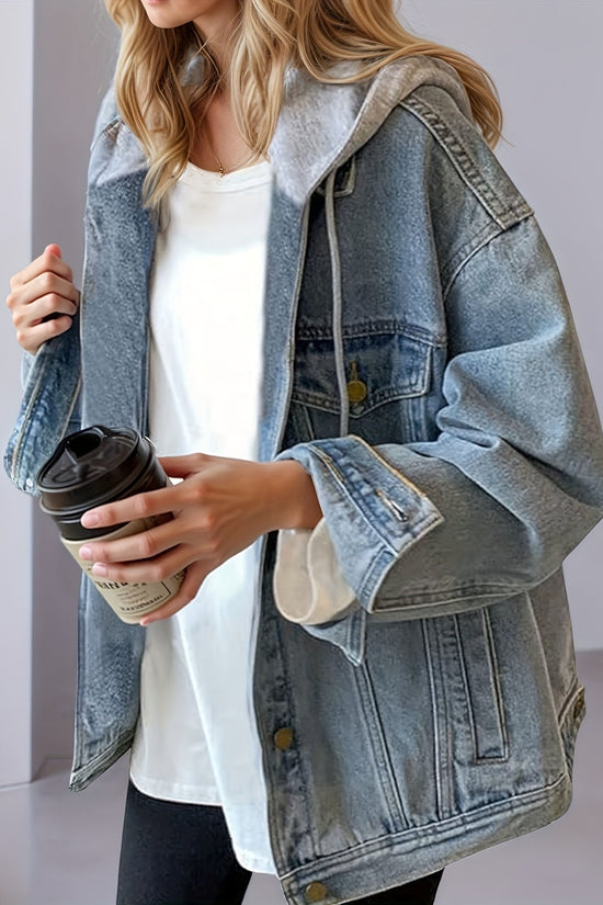 Women's Hooded Denim Jacket, Oversized Retro Denim Jacket, Elastic And Loose, Comfortable And Lightweight CJ US