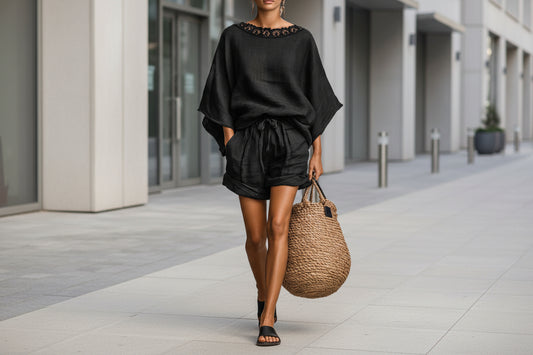 Loose-fitting Solid-color Casual T-shirt And Shorts Set 