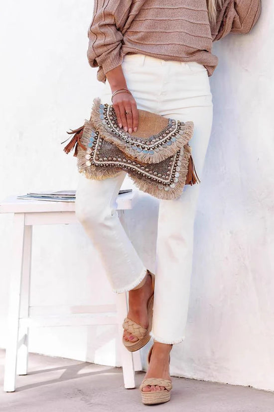 Straight Leg Ankle-Length White Raw Hem Denim Pants T Casual Wear 