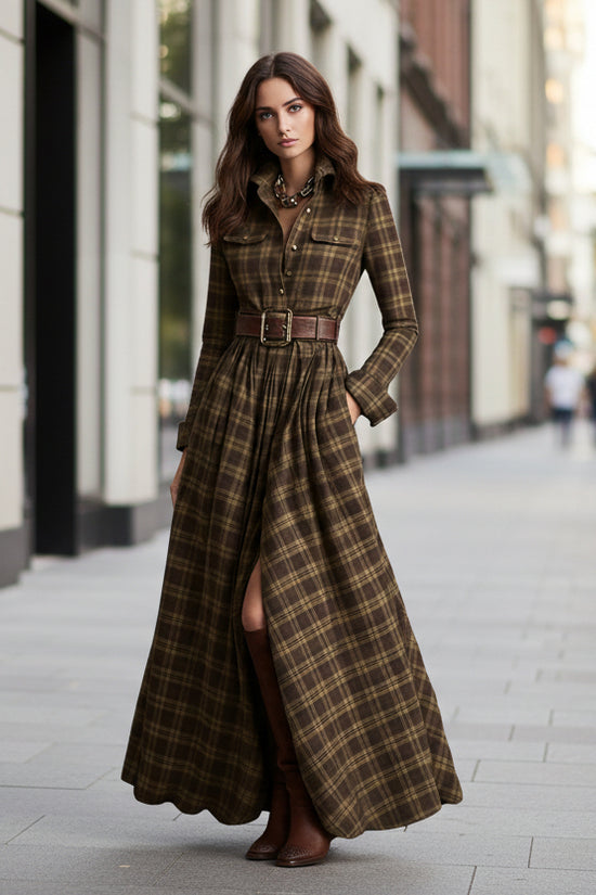 Elegant Commuter Printed Lapel Slim-Fit Dress 