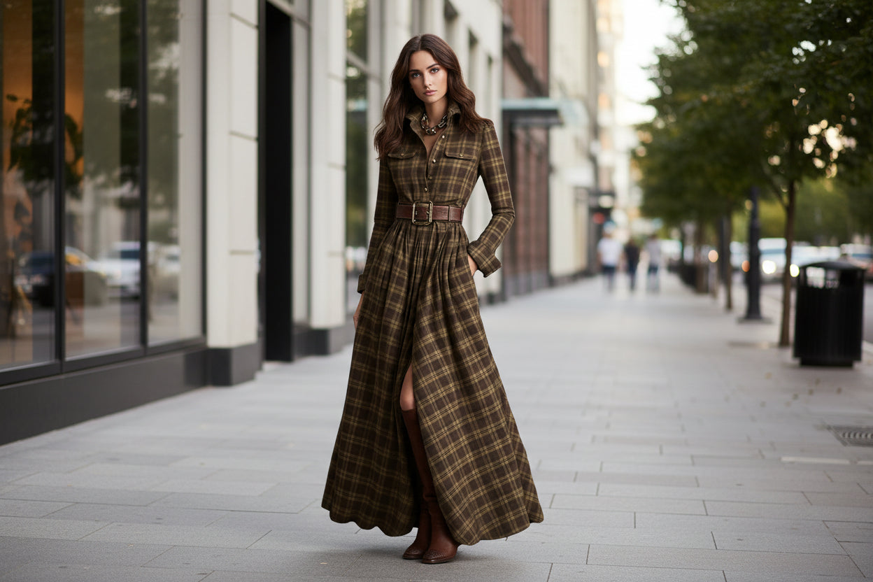 Elegant Commuter Printed Lapel Slim-Fit Dress 