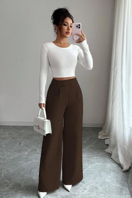 Womens Solid-color Casual All-match Long Pants With A Waist Panel Seam 