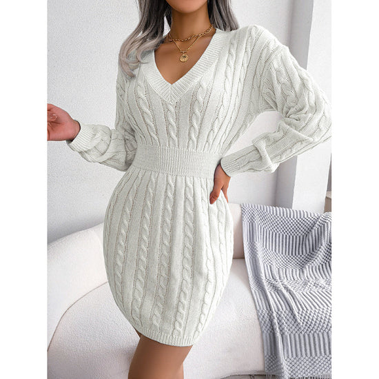 Women's 2025 Fall Winter V-Neck Bodycon Mini Sweater Dress Long Sleeve Pullover Knit Dress Casual & Sexy Tight Fit CJ US