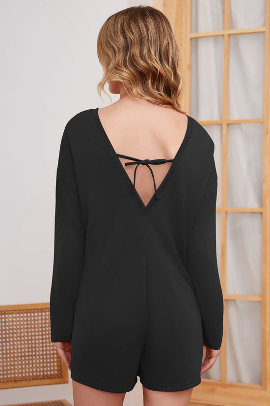 Women's Long Sleeved Solid Color Jumpsuit Shorts CJ US