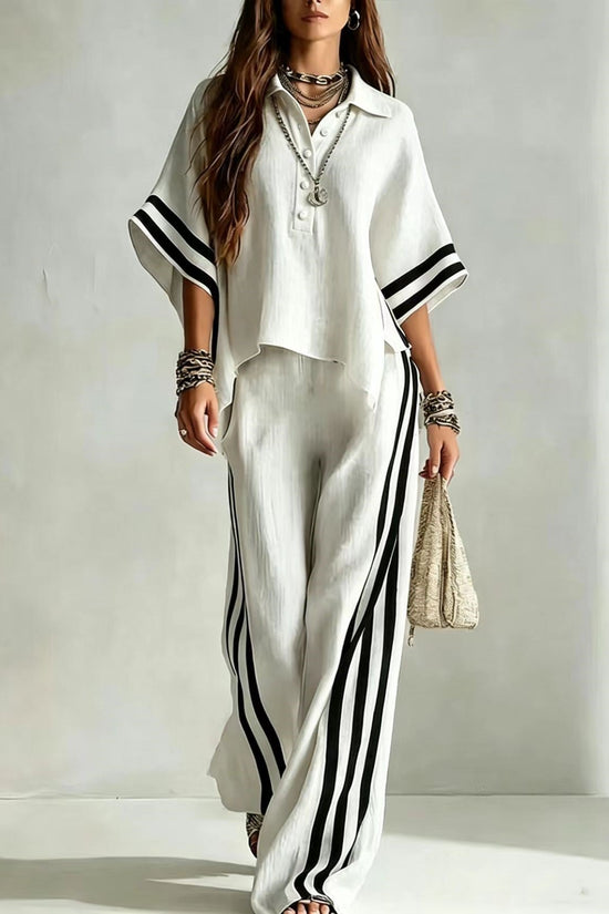 Womens Clothing Short-Sleeve Shirt And Loose Pants Two-Piece Set 