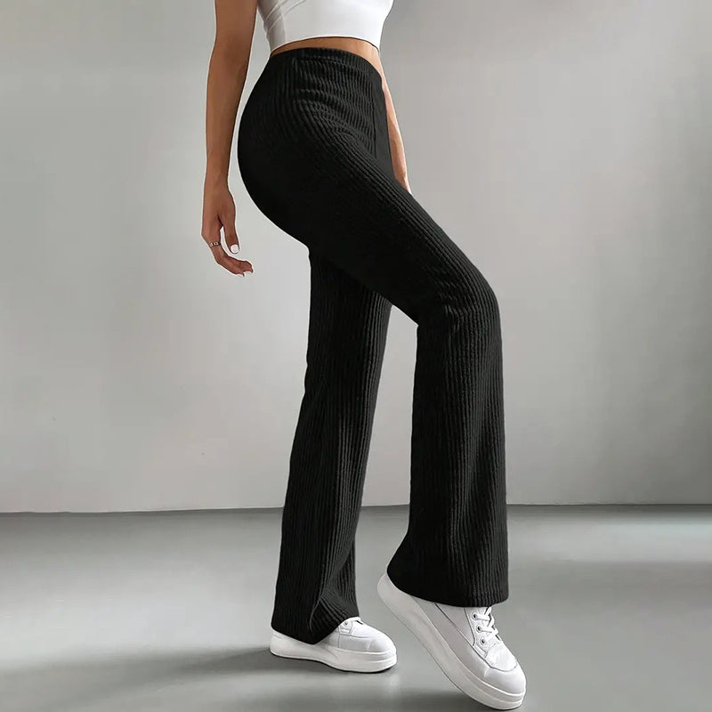 Women's Solid Color Rib-Knit Jogger Pants, Casual Stretch Pull-On Trousers For Spring And Fall 
