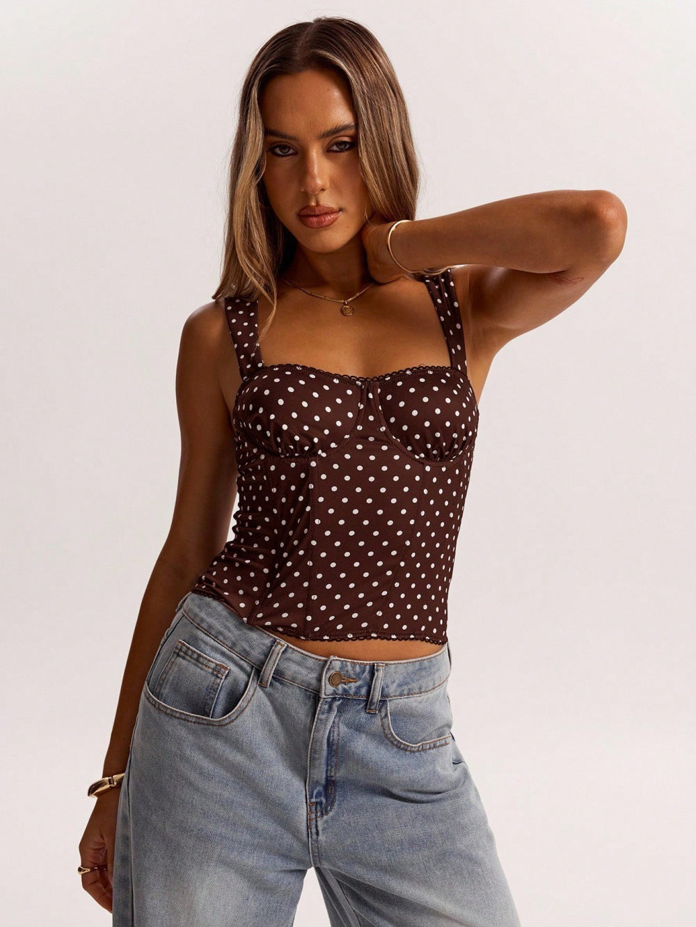 Polka-dot Printed Underwire Camisole For Parties And Dates 