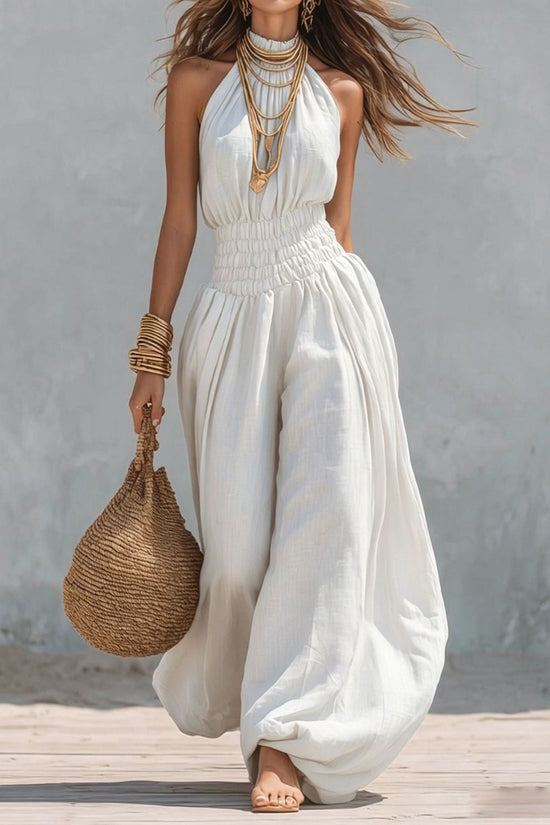 Sleeveless hanging neck lantern pants jumpsuit for women