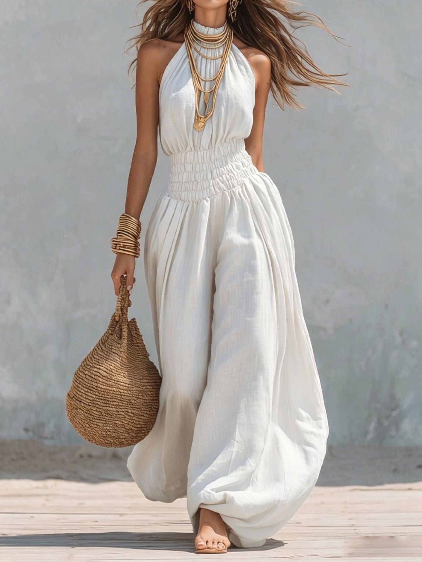 Sleeveless hanging neck lantern pants jumpsuit for women