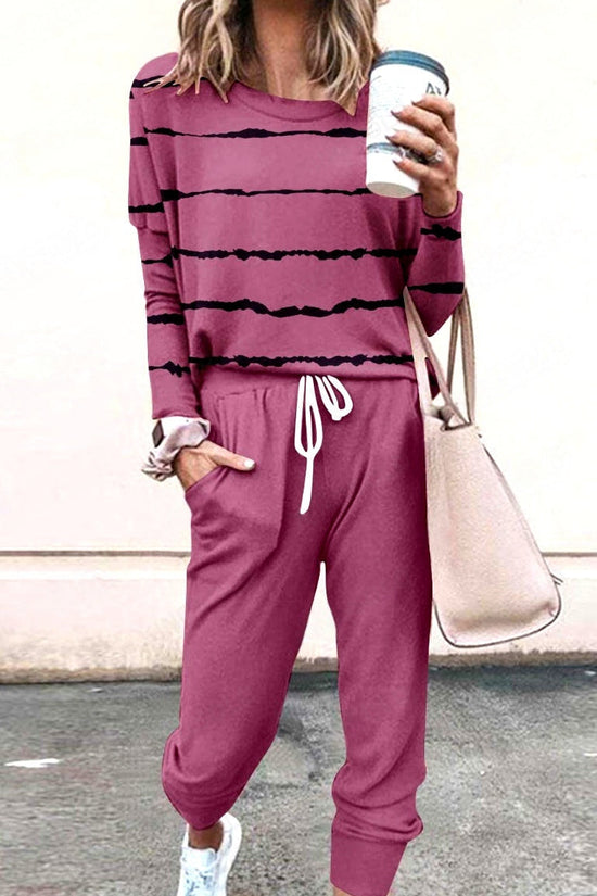 Loose Solid Color Long Sleeve Casual Set 