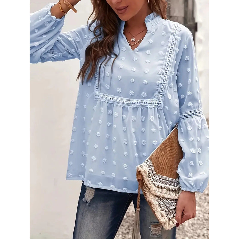 Women’s Long‑Sleeve V‑Neck Business Casual Blouse CJ US