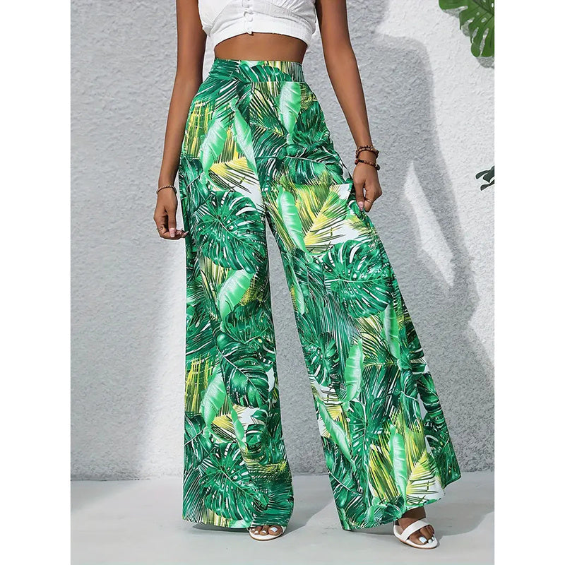 Palazzo Pants For Women Casual High Waist Printed Wide Leg Pant Trendy Boho Trousers Fashion Beach Outfits CJ US