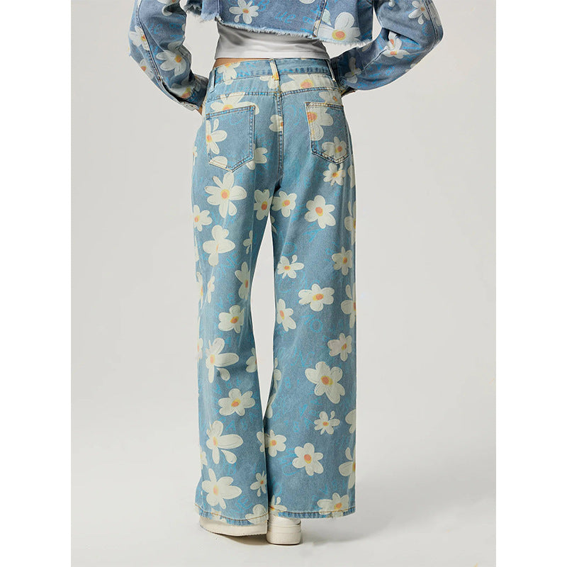 🌸 Women's Vintage Floral Print Straight-Leg Jeans FitiqueFit