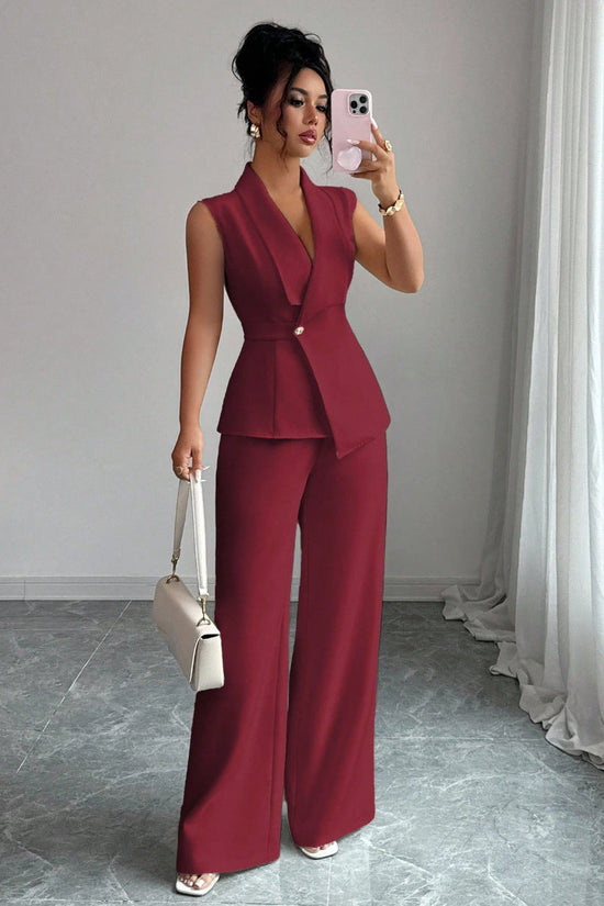 Sleeveless Blazer And Straight-leg Pants Two-piece Set 