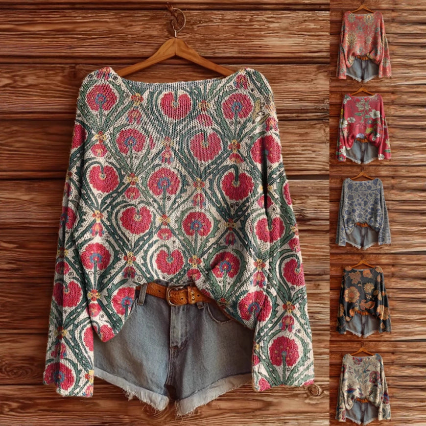 Women’s Fall Wildflower Print Long Sleeve T-Shirt 