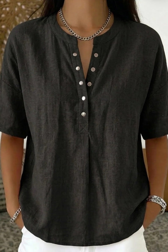 Solid Color Casual Pullover Short-Sleeve Shirt For Women 