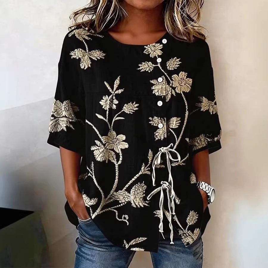 Women's Casual And Versatile Floral 3D Printed Top 