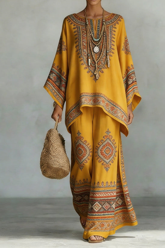 Women's Fashionable Printed Crew-Neck Casual Long-Sleeve Set 