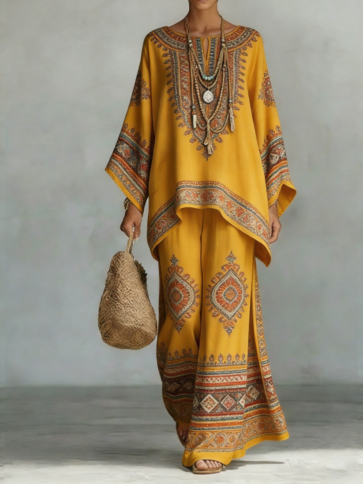 Women's Fashionable Printed Crew-Neck Casual Long-Sleeve Set 