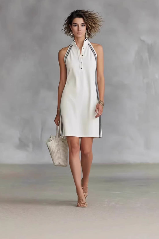 Women’s Sleeveless Button-Up Collar Shirt Dress 