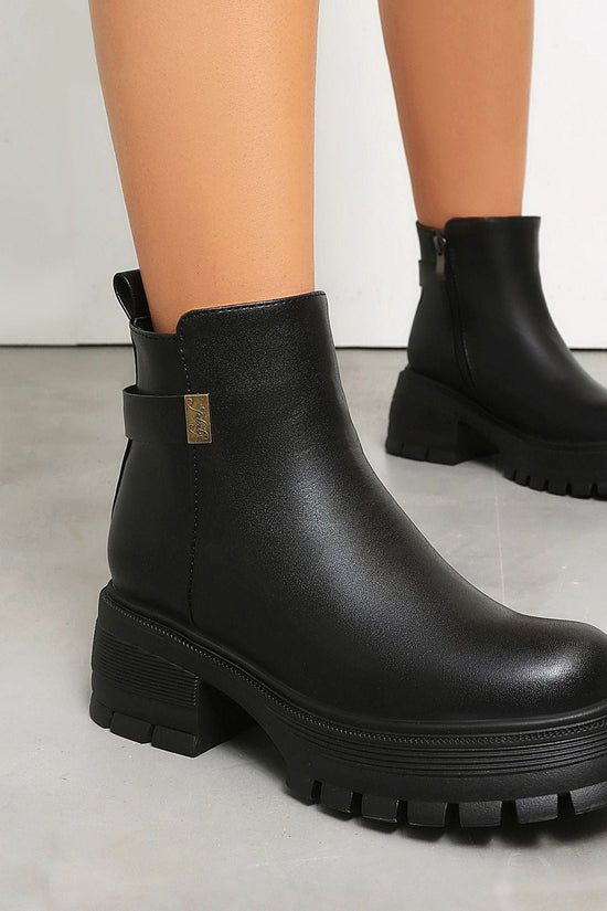 Autumn Winter High Heel Thick Sole 40-43 Large Size Side Zipper Suede Low Cuff Ankle Boots 