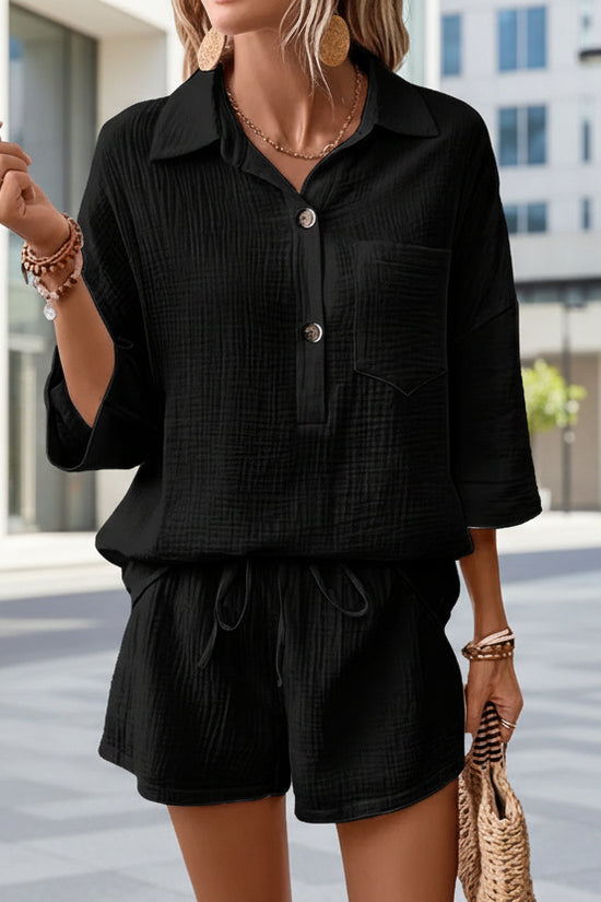 Casual Double-Panel Shirt With Lapel Collar Casual Two-Piece Set 
