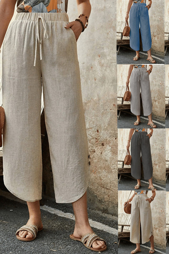 🌿 Women's Cotton-Linen Cropped Drawstring Pants FitiqueFit