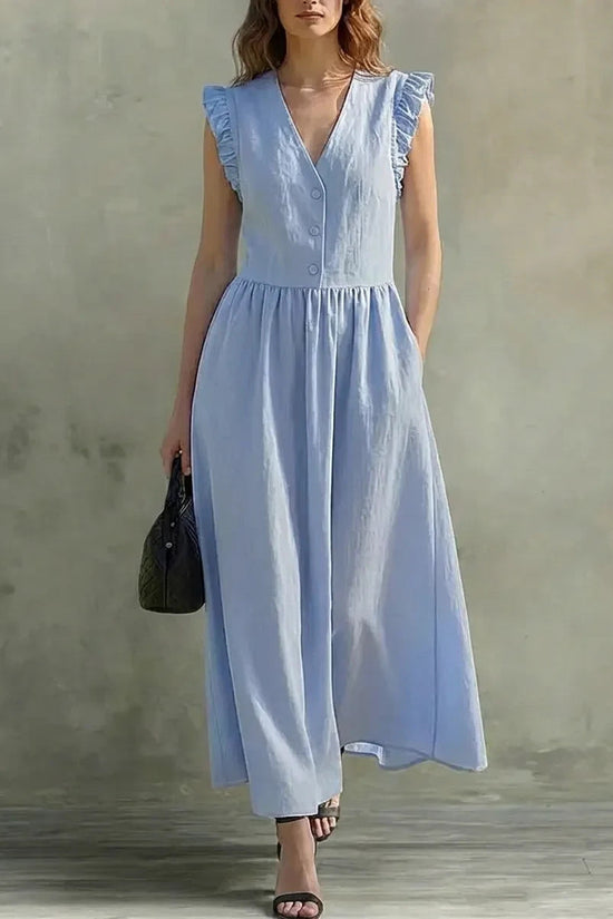 Casual Fashionable Elegant V-Neck Dress With Pockets 