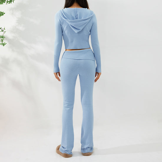 Long Sleeve Sweater & High Waist Long Pants Set | ladies long sweaters
