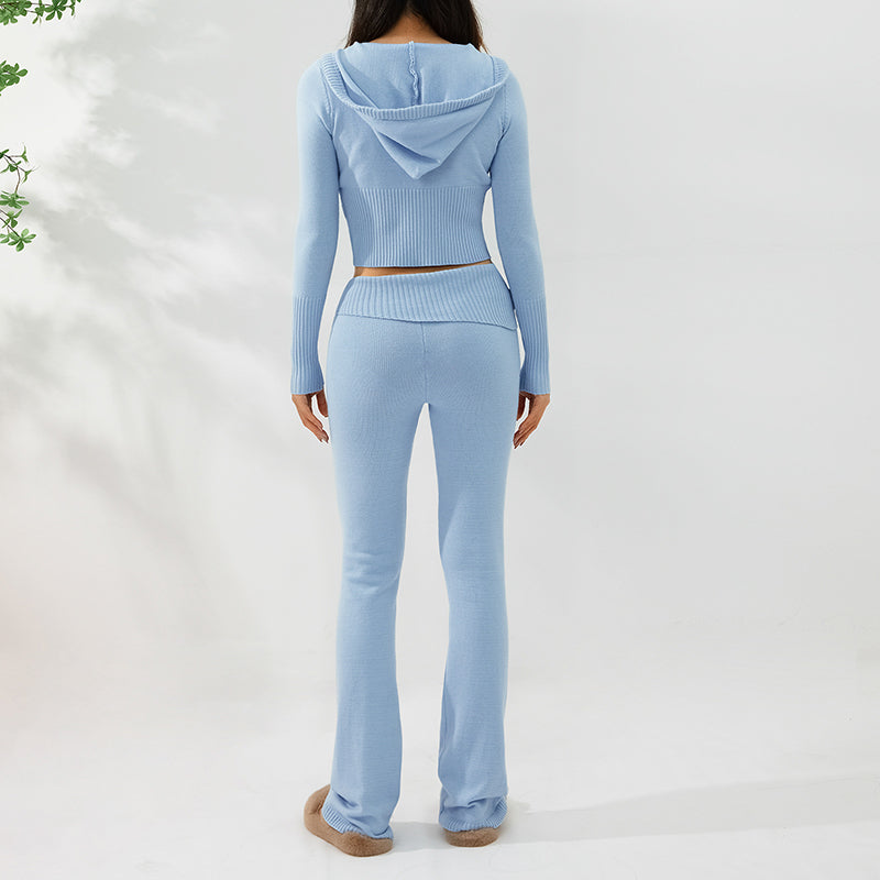 Long Sleeve Sweater & High Waist Long Pants Set | ladies long sweaters