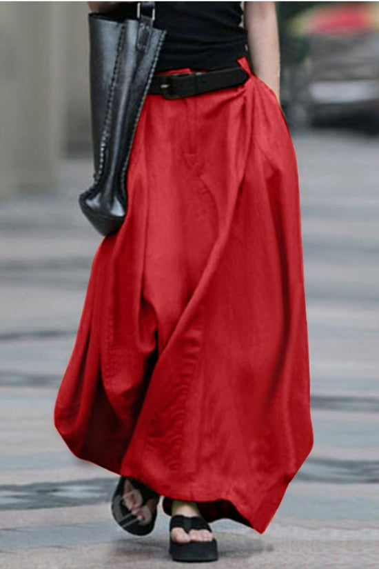 Womens Solid-color High-waisted Long Skirt 