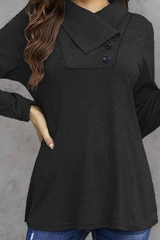 Women's Fashionable Long Sleeved Hood Collar Button Waist Top T-shirt CJ