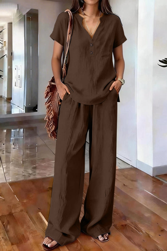 Women's Casual Solid-Colored Cotton And Linen Set 