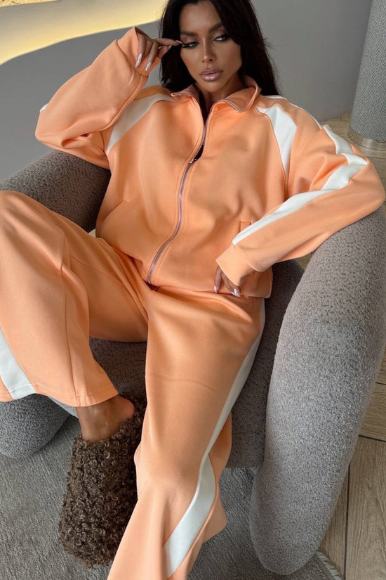 Womens Long-Sleeve Zip-Up Jacket And Sweatpants Two-Piece Set 